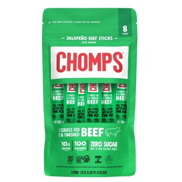 Chomps Jalapeno Beef Sticks 8 count, 1.15oz sticks