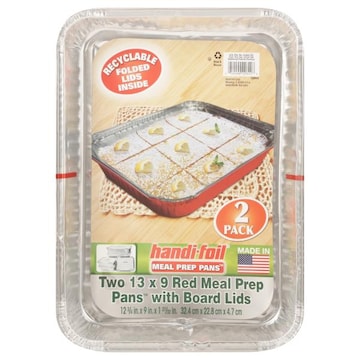 Handi-Foil Meal Prep Pans, with Board Lids, Red, 2 Pack