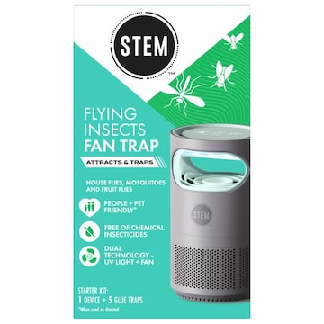 Stem Flying Insect Fan Trap for Indoor Bug Control, Plug-In Fan with UV Light, Starter Kit Includes 1 Device and 5 Glue Traps