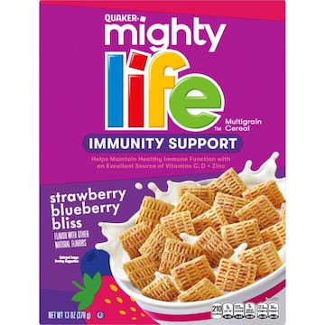 Quaker Mighty Life Multigrain Cereal Immunity Support Strawberry Blueberry Bliss