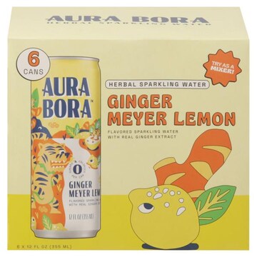 Aura Bora Sparkling Water, Herbal, Ginger Meyer Lemon
