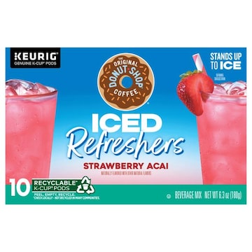 DONUT SHOP Beverage Mix, Strawberry Acai, Iced Refreshers, K-Cup Pods
