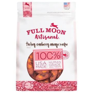 Full Moon Artisanal Dog Treat, Human Grade, Turkey Cranberry Sausage Recipe