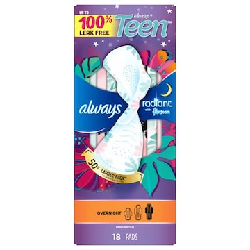 Always Teen Radiant Pads, Overnight, Unscented