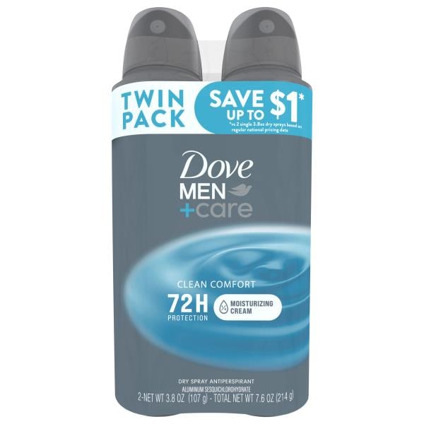 Dove Men + Care Antiperspirant, Dry Spray, Twin Pack | Publix