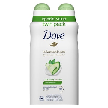 Dove Antiperspirant/Deodorant, Dry Spray, Go Fresh, Cool Essentials, Twin Pack