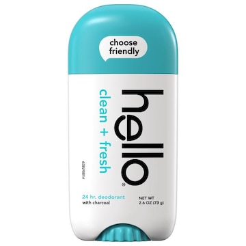Hello Clean + Fresh Aluminum Free Deodorant for Women and Men with Charcoal, 24-Hour Freshness, Baking Soda Free Deodorant, Dermatologically Tested, 2.6 Oz. Stick