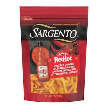 Sargento Sargento® Frank’s Red Hot® Natural Cheddar, Colby Jack, and American Shredded Cheese with Cayenne Pepper Seasoning, Traditional Cut, 7 oz.