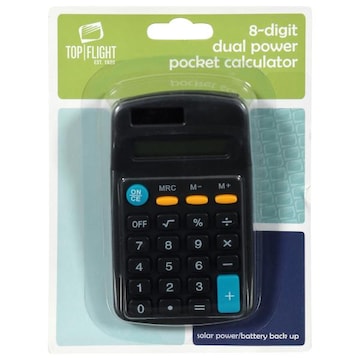 Top Flight 8-Digit Dual Power Pocket Calculator