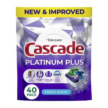 Cascade Platinum Plus Dishwasher Pods, Fresh, 40 Count