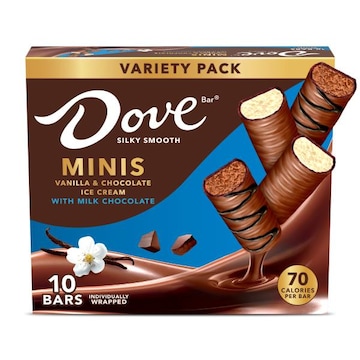 Dove Vanilla & Chocolate Ice Cream Mini Milk Chocolate Individually Wrapped Ice Cream Bars Assortment
