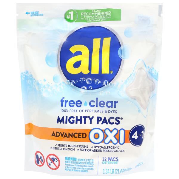 All Mighty Pacs Free Clear Advanced Oxi 4 in 1 Detergent | Publix