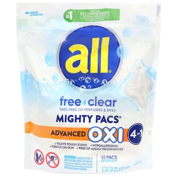All Mighty Pacs Free Clear Advanced Oxi 4 in 1 Detergent