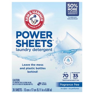 Arm & Hammer Laundry Detergent, Power Sheets, Fragrance Free