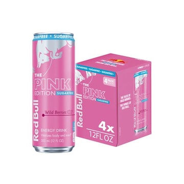 Red Bull Pink Edition Sugar Free Energy Drink, Wild Berries, 12 fl. oz., Pack of 4 cans, with 114mg Caffeine, Taurine & B Vitamins