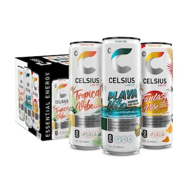 Celsius Sparkling Beach Vibe Variety Pack, Functional Energy Drink