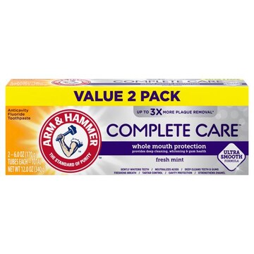 Arm & Hammer Complete Care Toothpaste, Fluoride, Anticavity, Fresh Mint, Value 2 Pack