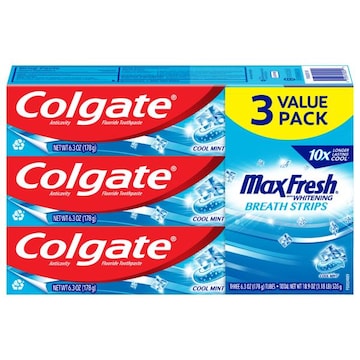 Colgate MaxFresh Anticavity Fluoride Cool Mint Value Pack Toothpaste with Whitening Breath Strips