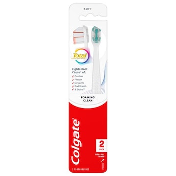 Colgate Total Toothbrushes, Soft, Foaming Clean, 2 Pack