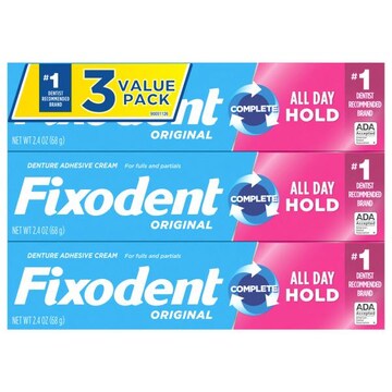 Fixodent Denture Adhesive Cream, Original, 3 Value Pack