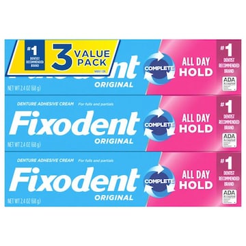Fixodent Denture Adhesive Cream, Original, 3 Value Pack
