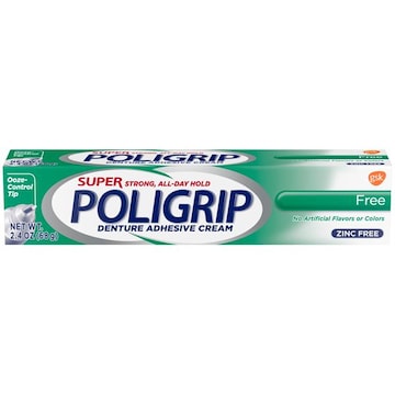 SUPER POLIGRIP Super Free, Zinc Free, Additive Free Denture Adhesive Cream - 2.4 Ounces