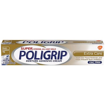 SUPER POLIGRIP Super Extra Care Zinc Free Denture Adhesive Cream - 2.2 Ounces