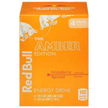 Red Bull The Amber Edition Energy Drink, Strawberry Apricot, 4 Pack