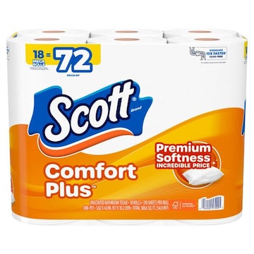 Scott Comfort Plus Bathroom Tissue, Unscented, Mega Rolls, One-Ply