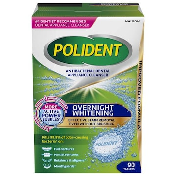 Polident Overnight Whitening Antibacterial Dental Appliance Cleanser Tablets