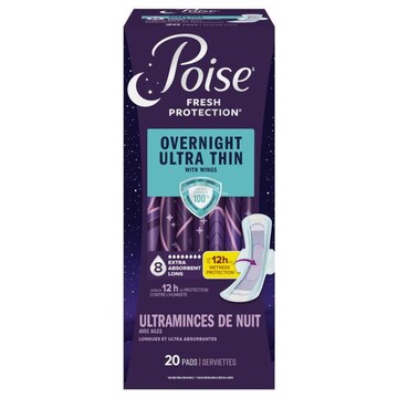 Poise Fresh Protection Pads, with Wings, Ultra Thin, 8 Extra Absorbent, Long, Overnight