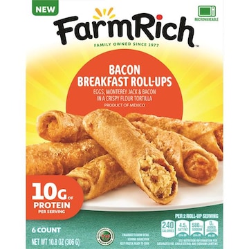 Farm Rich Farm Rich Bacon, Egg and Monterey Jack Cheese Tortilla Roll-Ups, Breakfast Snack, 10.8oz