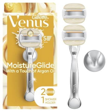 Venus Moistureglide Women's Razor Handle, 2 Blade Refills + Shower Holder