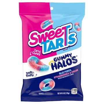 Sweetarts Gummy Halos Blue Punch, Strawberries & Cream Candy