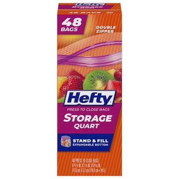 Hefty Double Zipper Storage Quart Press to Close Bags