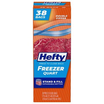 Hefty Double Zipper Freezer Quart Press to Close Bags