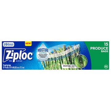 Ziploc ® Brand Gallon Produce Storage Bags, Breathable Bag, Moisture Control, 15 count