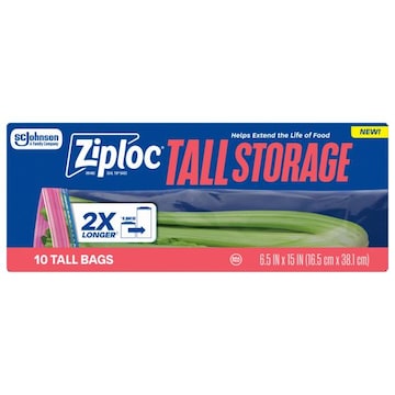 Ziploc ® Brand Tall Storage Bags, Seal Top Closure, 10 count