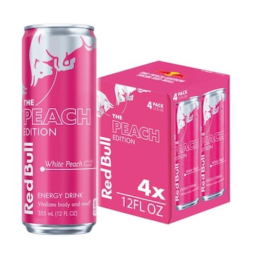 Red Bull Summer Edition Energy Drink, White Peach, 12 fl. oz., Pack of 4 cans, with 114mg Caffeine, Taurine & B Vitamins