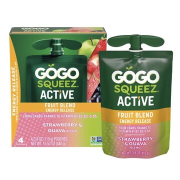 GoGo squeeZ Active Energy No Sugar Added Tropical Fruit Blend Pouches, 3.9 oz (4 Pack)