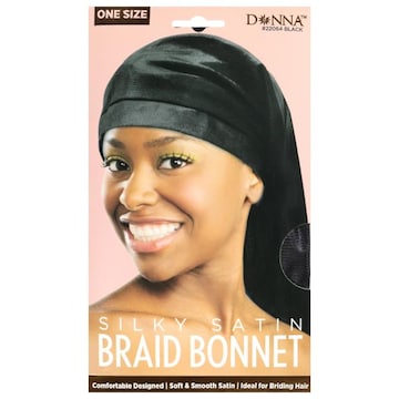 Donna Black Silky Satin Braid Bonnet