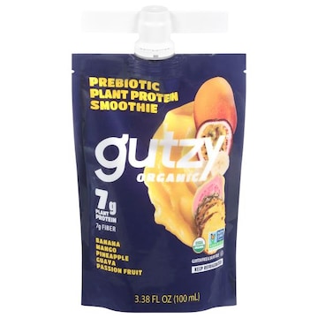 Gutzy Organic Banana Mango Pineapple Guava Passion Fruit Prebiotic Plant Protein Smoothie