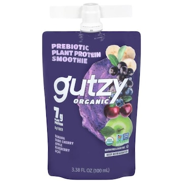 Gutzy Organic Banana Dark Cherry Apple Blueberry Acai Prebiotic Plant Protein Smoothie