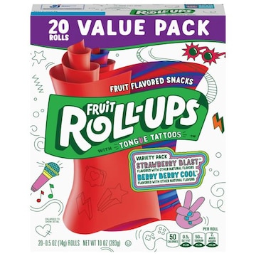 Fruit Roll-Ups Value Pack Variety Pack Strawberry Blast/Berry Berry Cool with Tongue Tattoos Fruit Flavored Snacks