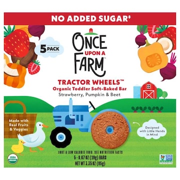Once Upon a Farm Tractor Wheels No Added Sugar Organic Soft-Baked Strawberry, Pumpkin & Beet Toddler Bar