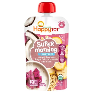 Happy Tot Organics 4 (For 2+ Years) Super Morning Coconutmilk Dragon Fruit Organic Bananas Dairy Free Fruit & Grain Blend