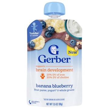 Gerber Toddler (12+ Months) Banana Blueberry Yogurt & Whole Grains Fruit Puree