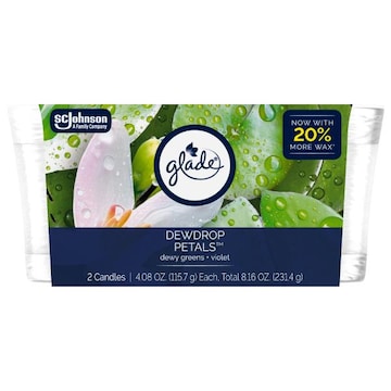 Glade Single Wick Candle, Dewdrop Petals, 4.08 oz, 2 Count