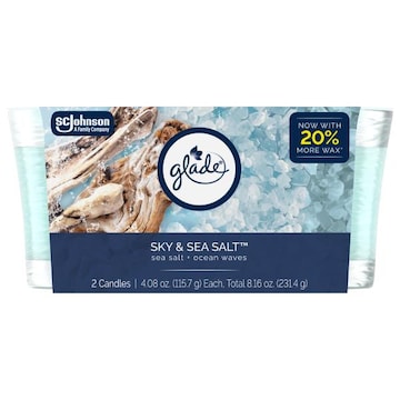 Glade Single Wick Candle, Sky & Sea Salt, 8.16 oz, 2 Count