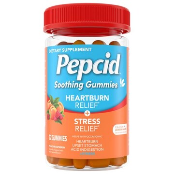 Pepcid Gummies Peach-Raspberry Heartburn Relief + Stress Relief